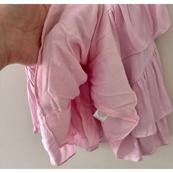 Olivaceous Smocked Tiered Ruffle Mini Dress Satin Pink Size Small NEW - Picture 7 of 8